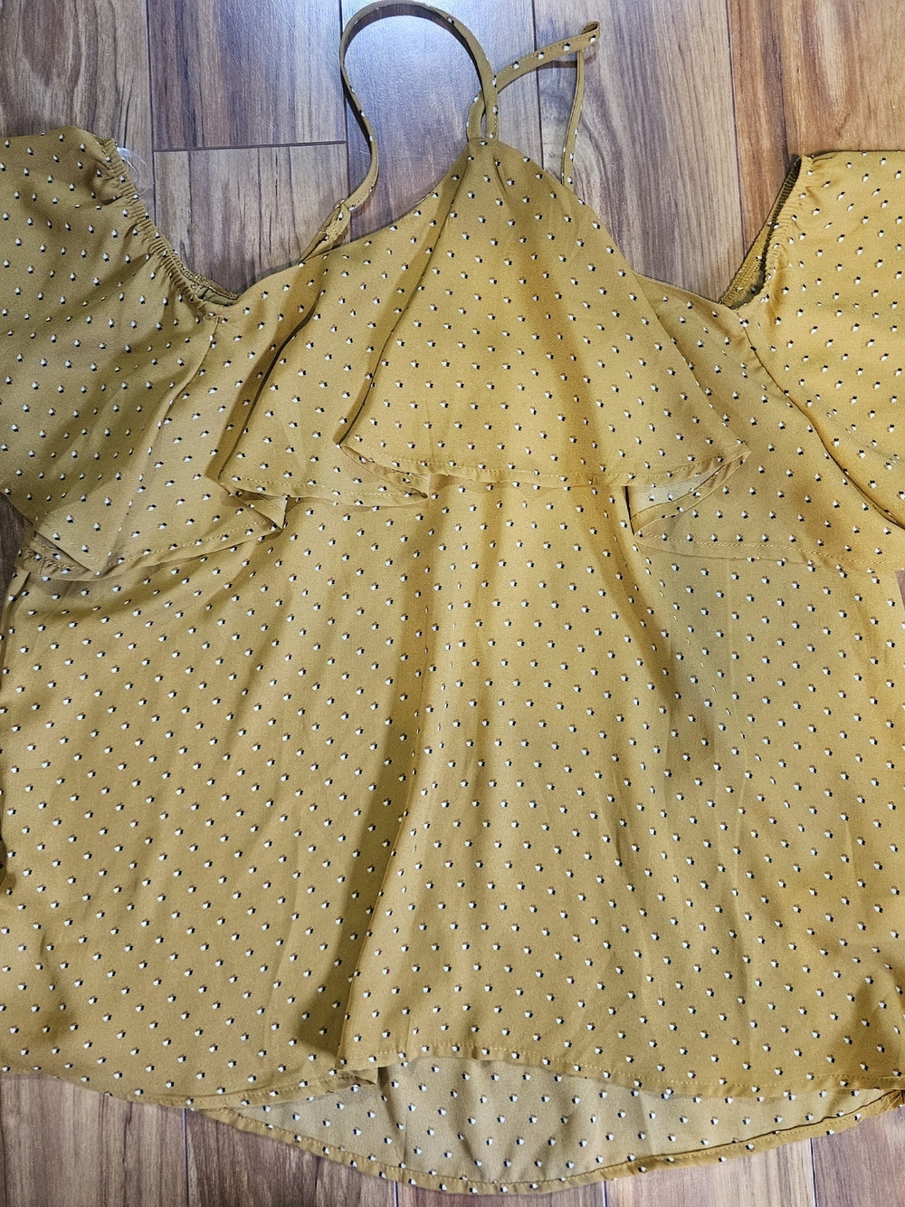 NWOT Maurices Mustard Yellow Polka Dot Ruffle Cold-Shoulder Blouse